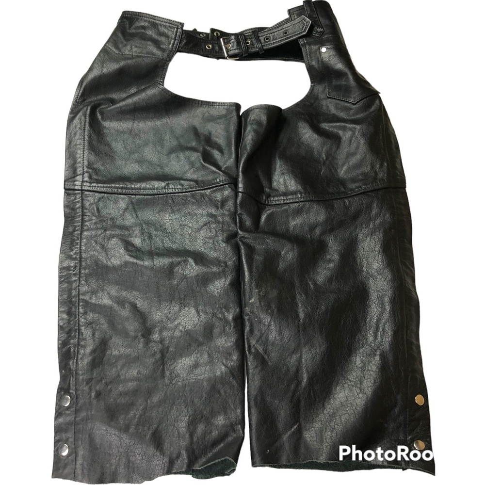 American Top Adult 2XL Short Motorcycle Chaps Black Leather Biker Riding VTG